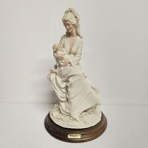 Heavy A. Belcari 1985 Mother & Child Porcelain Figurine on Wood Base